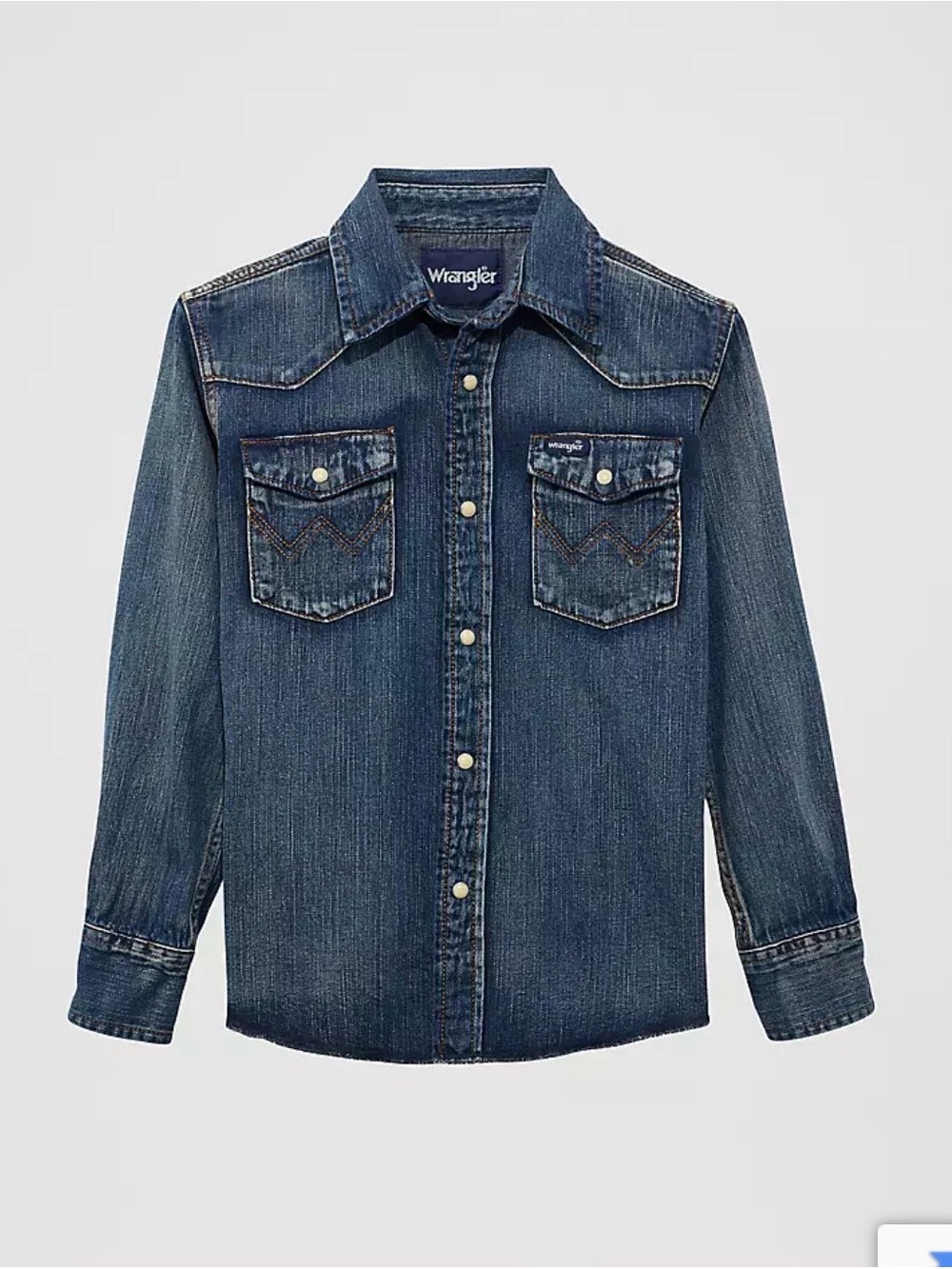 Boys Wrangler Denim Work Western Cowboy Cut Pearl Snap Shirt